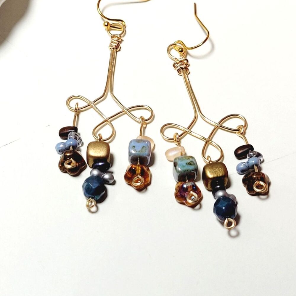 Blue Glass Gold plated Hooks Hidden Meaning earrings Pop of Color 667■